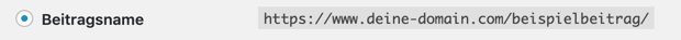WordPress Einstellung Permanlinks - Beitragsname