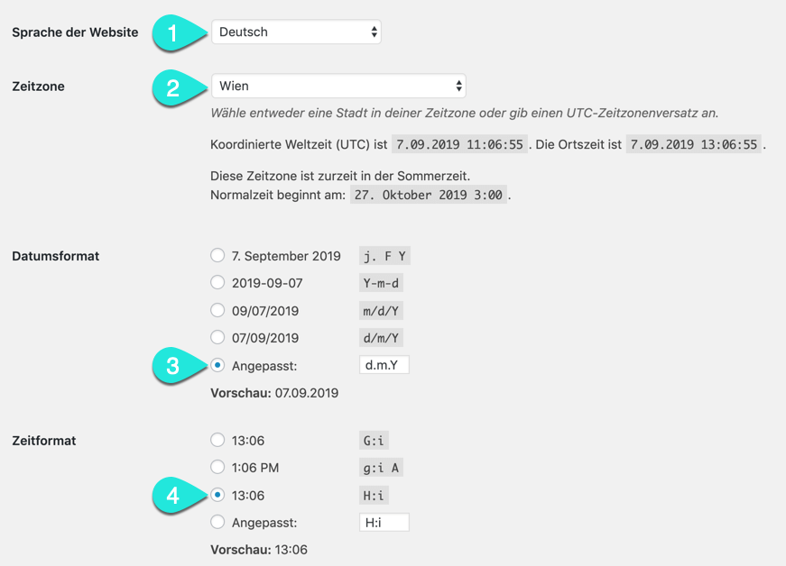 Erste Einstellungen in WordPress