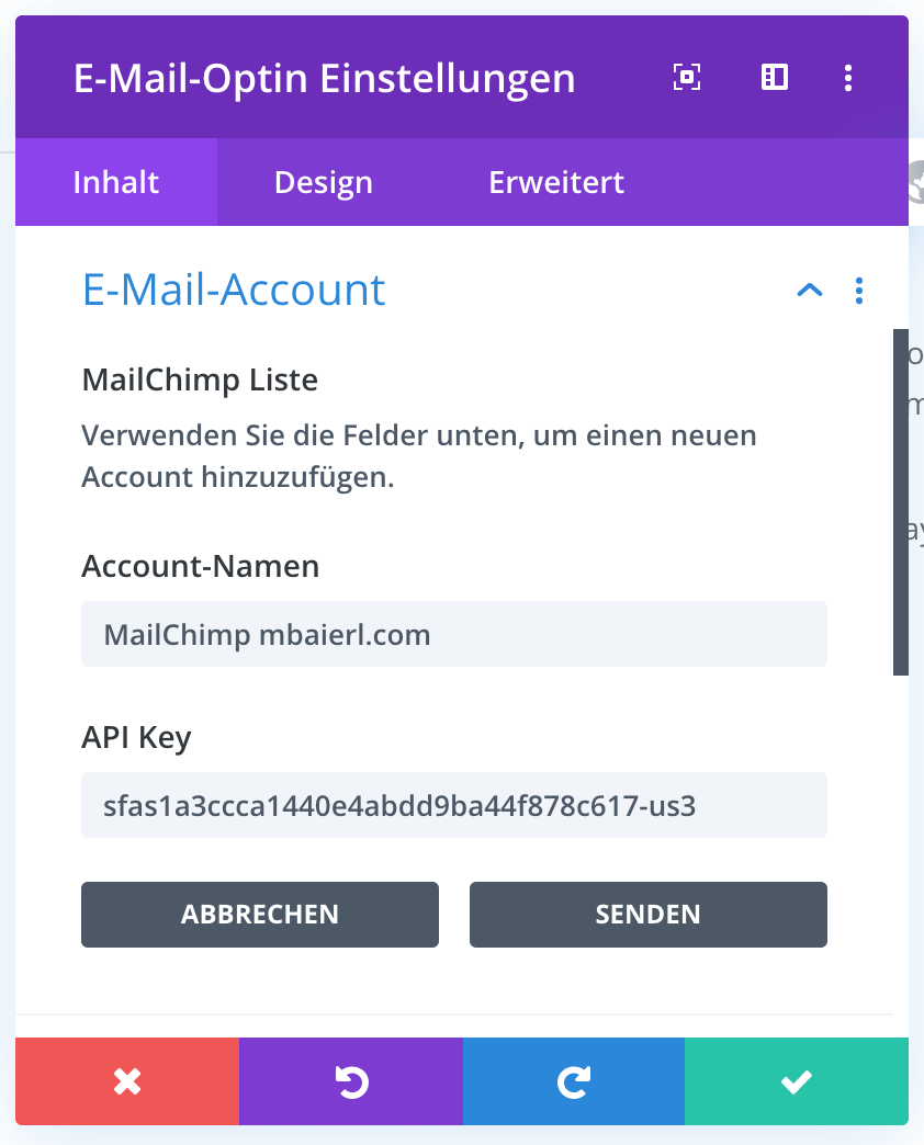 MailChimp & Divi: Account-Namen und API Key