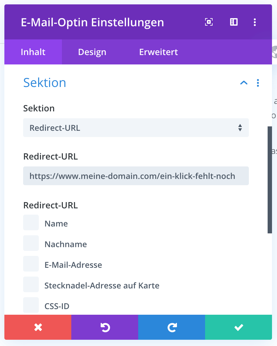 MailChimp & Divi: Redirect-URL zu deiner Ein-Klick-fehlt-noch-Seite