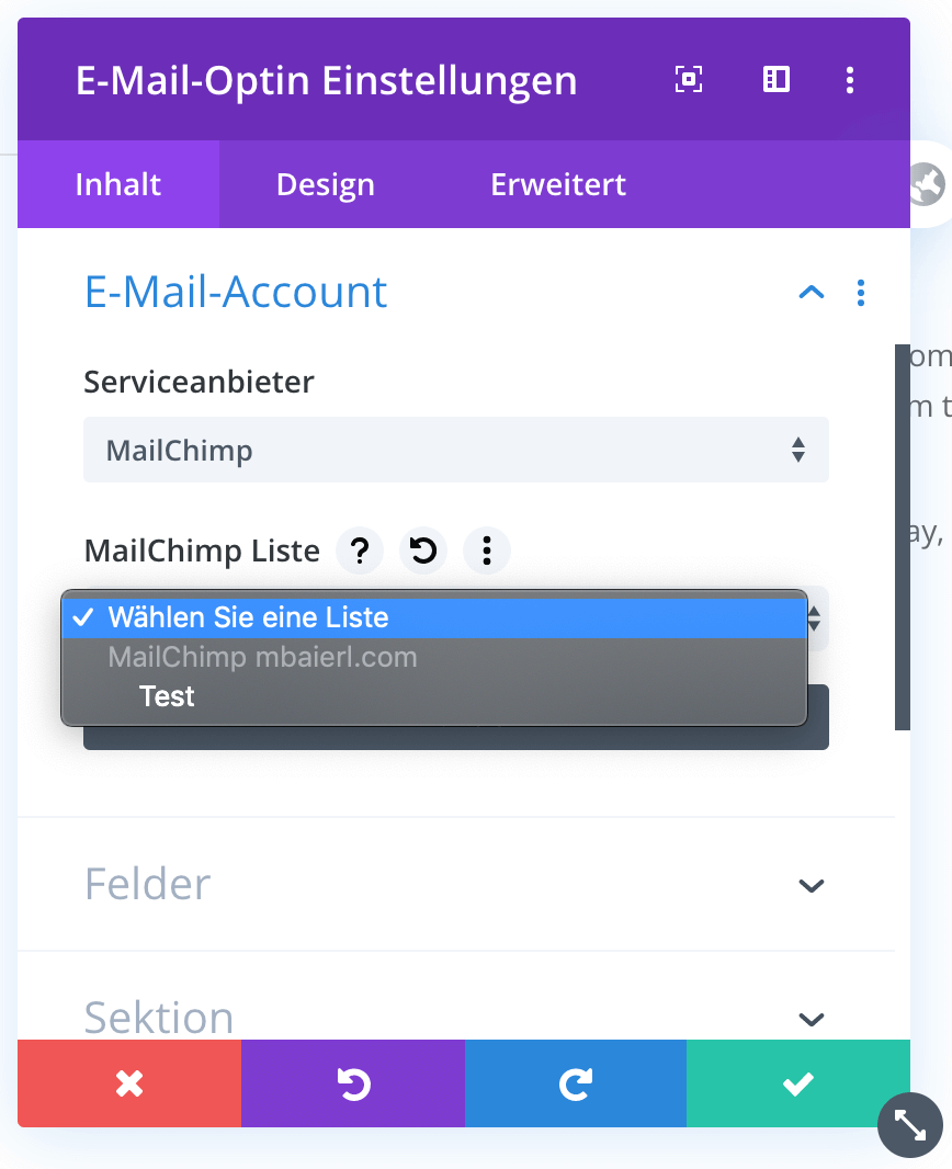 MailChimp & Divi: Liste auswählen im E-Mail-Optin Modul