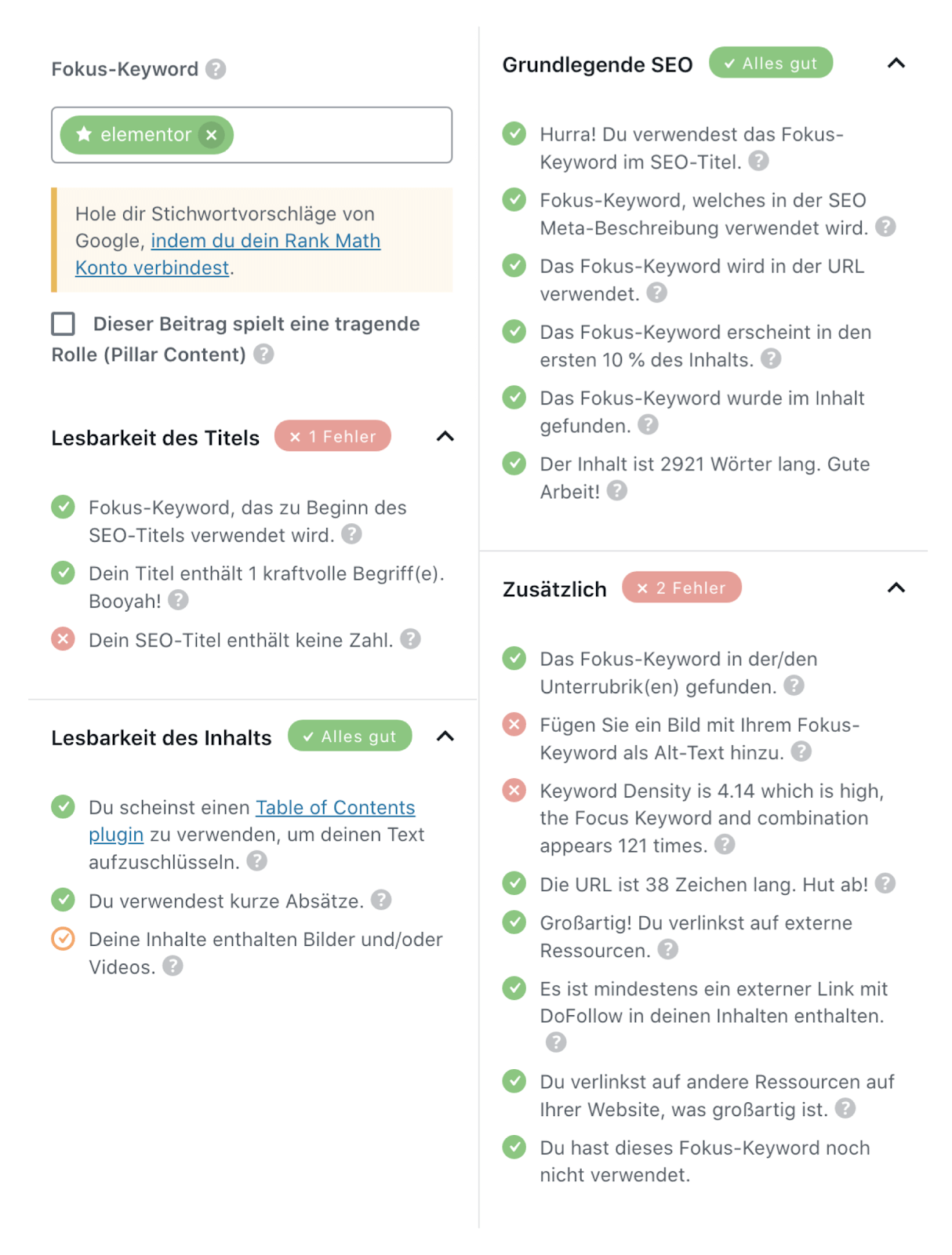 Rank Math SEO Plugin: Fokus Keyword & Keyword-Analyse