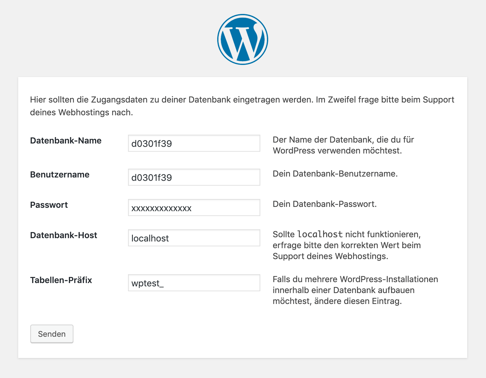 WordPress selbst installieren: WordPress Installer - Datenbank Informationen