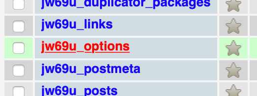WordPress Options Tabelle