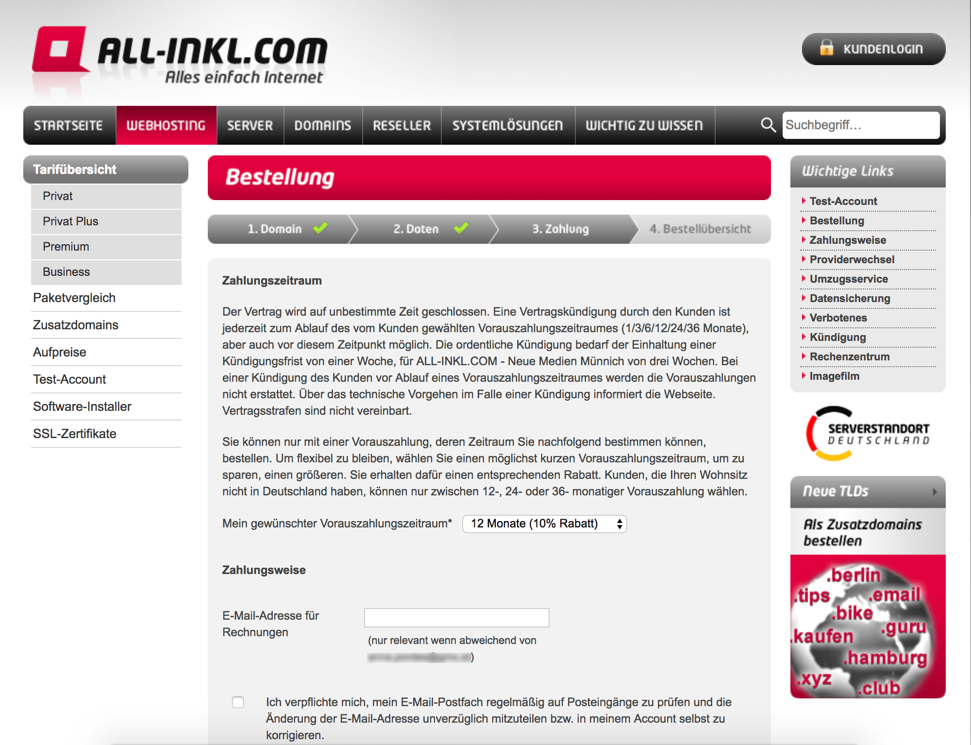 All-Inkl Bestellung - Bezahlung