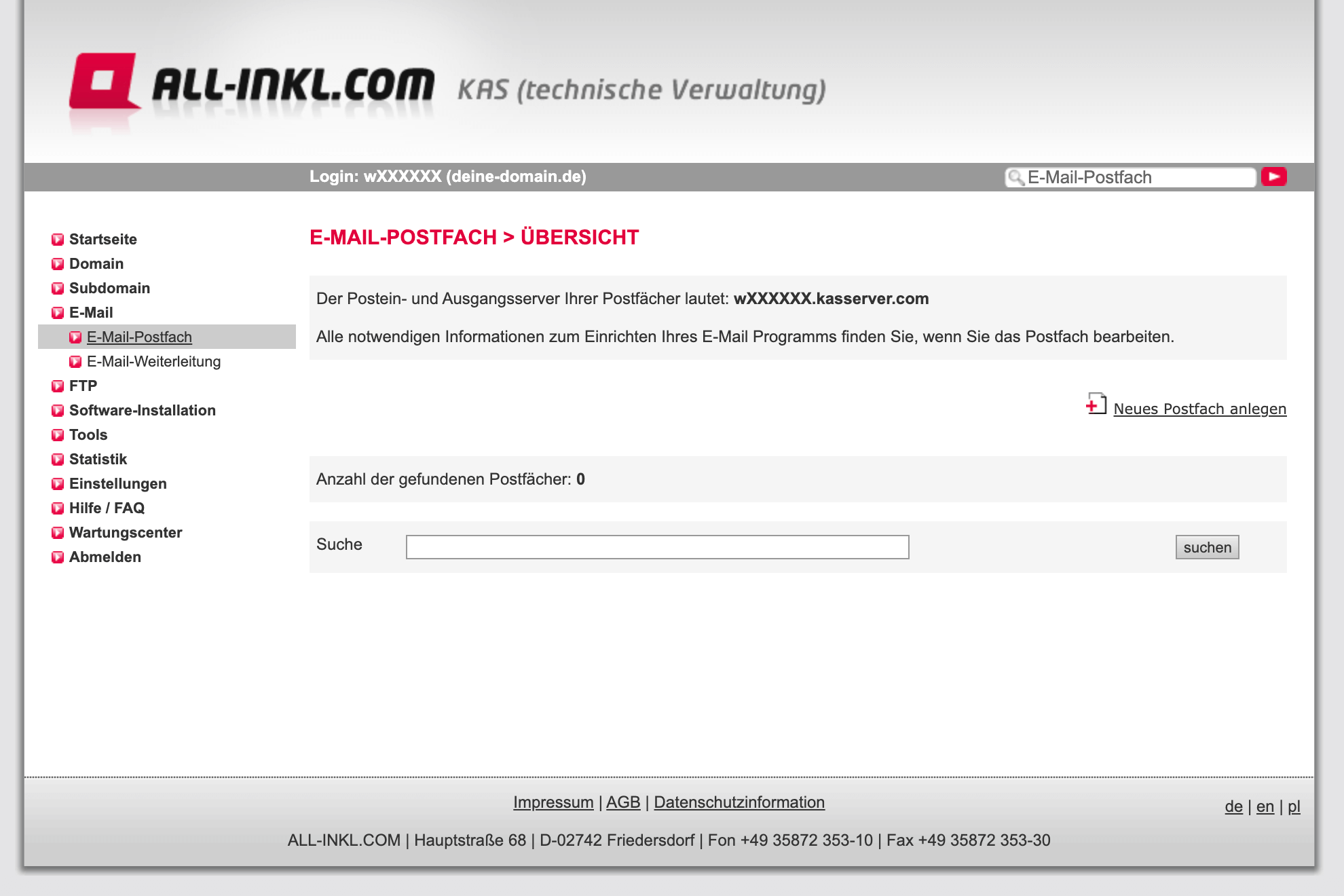 Business-E-Mail-Adresse anlegen: E-Mail Postfächer Übersicht