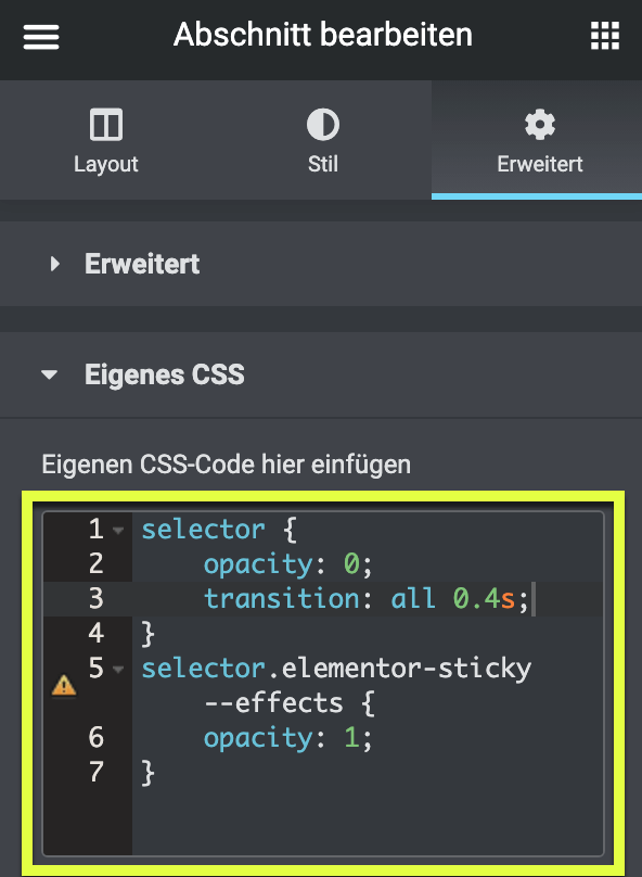 Eigener CSS-Code für den Abschnitt