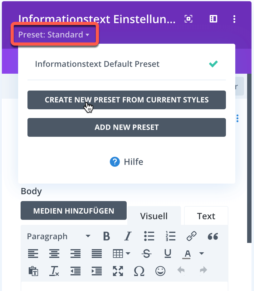 Divi Anfängerfehler: Presets nicht verwenden.