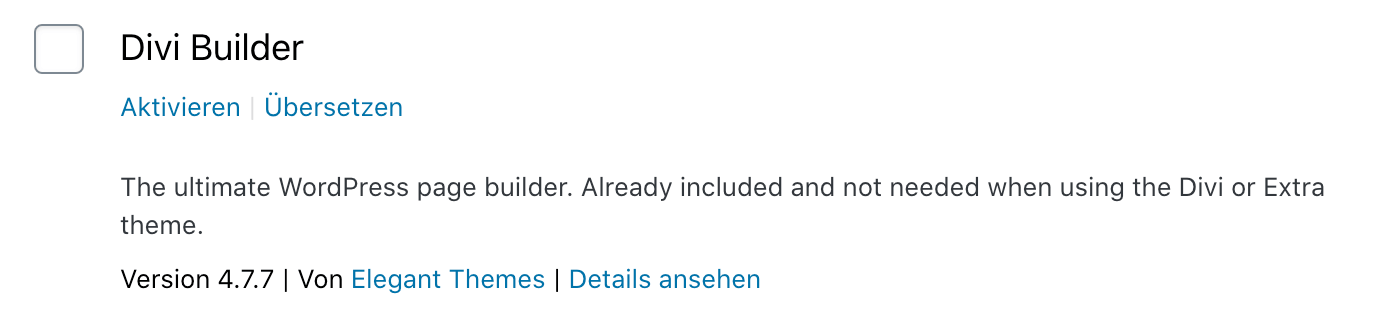 Divi Builder von Elegant Themes installieren und aktivieren.