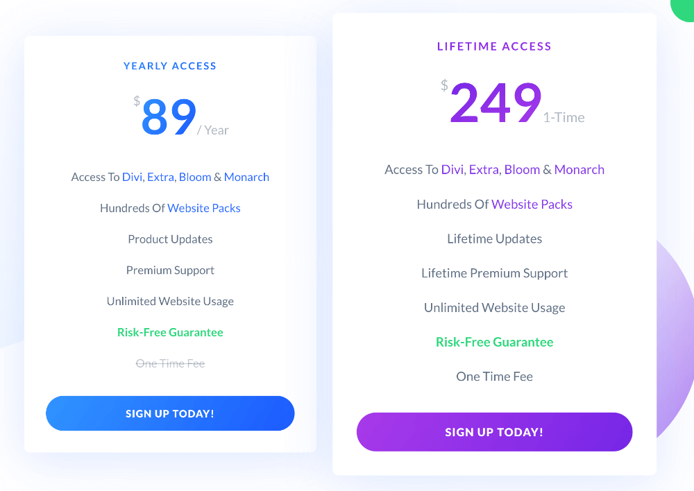 divi prices Divi vs. Elementor Pro: Divi prices