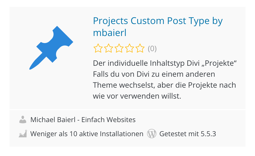 Divi Projects Custom Post Type WordPress Plugin für Divi ohne Divi :-)