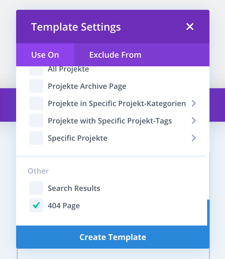 Divi 4 Template Builder für eine 404-Fehler-Seite