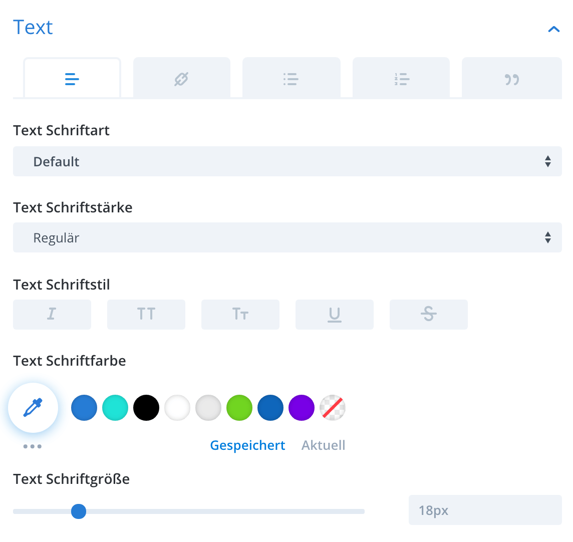 divi-text formatting Divi vs. Elementor Pro: Divi's text settings