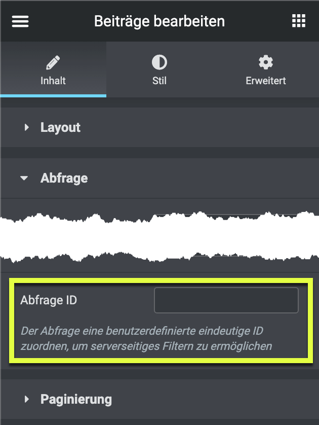 Elementor Beiträge - die Abfrage ID ("Query ID")