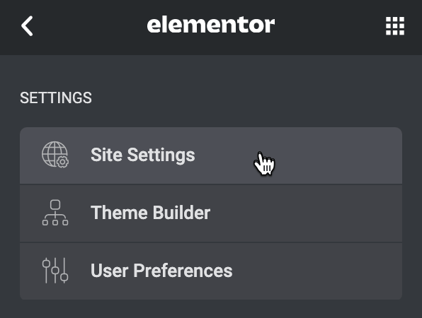 Elementor-Fehler: Site Settings nicht verwenden.