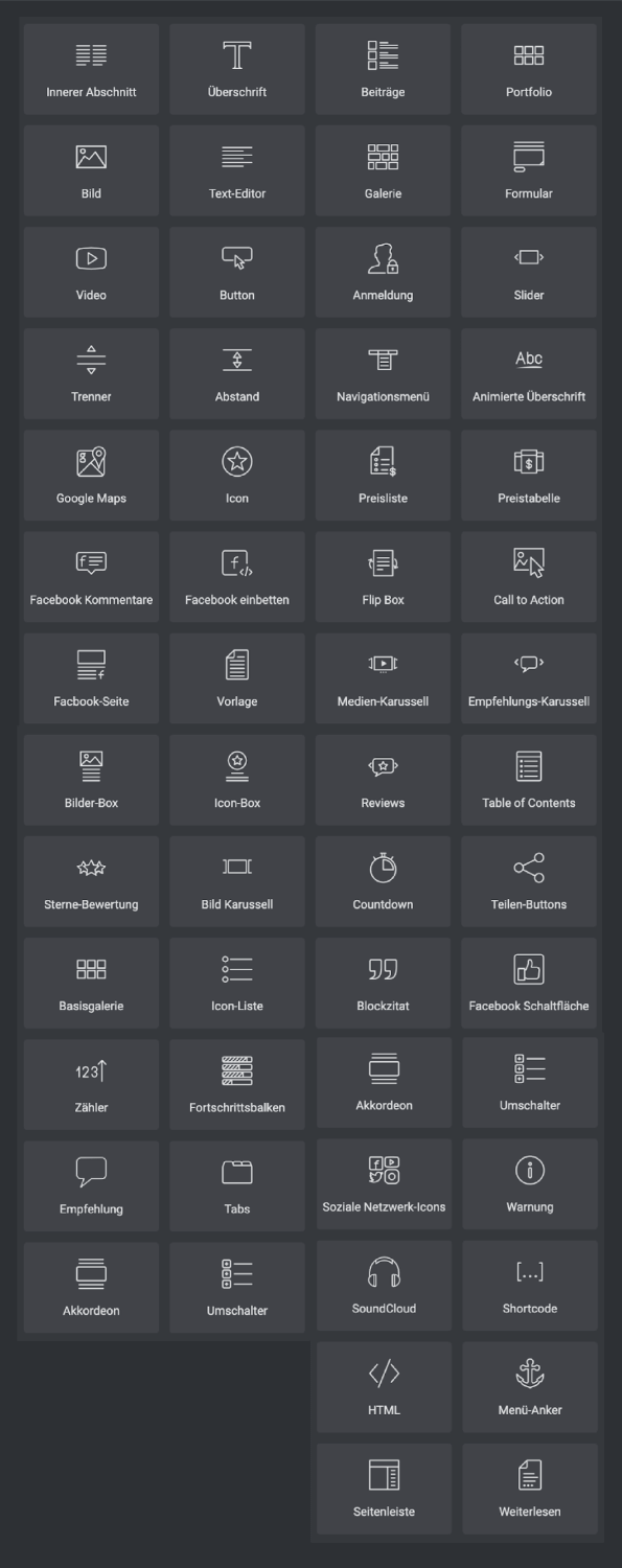 elementor-module-list Divi vs. Elementor Pro: Modules from Elementor Pro