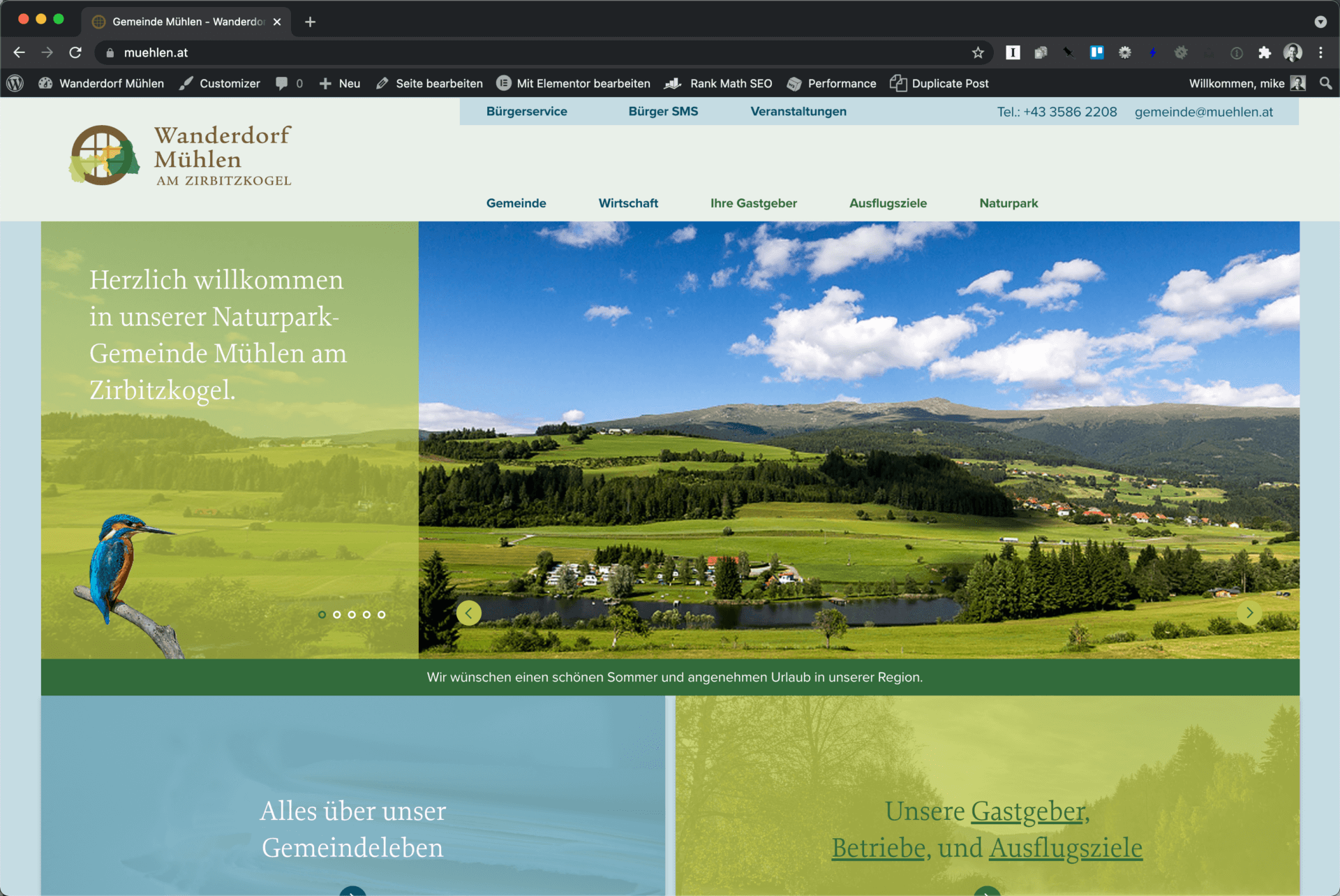 Screenshot der neuen Website der Marktgemeinde Mühlen