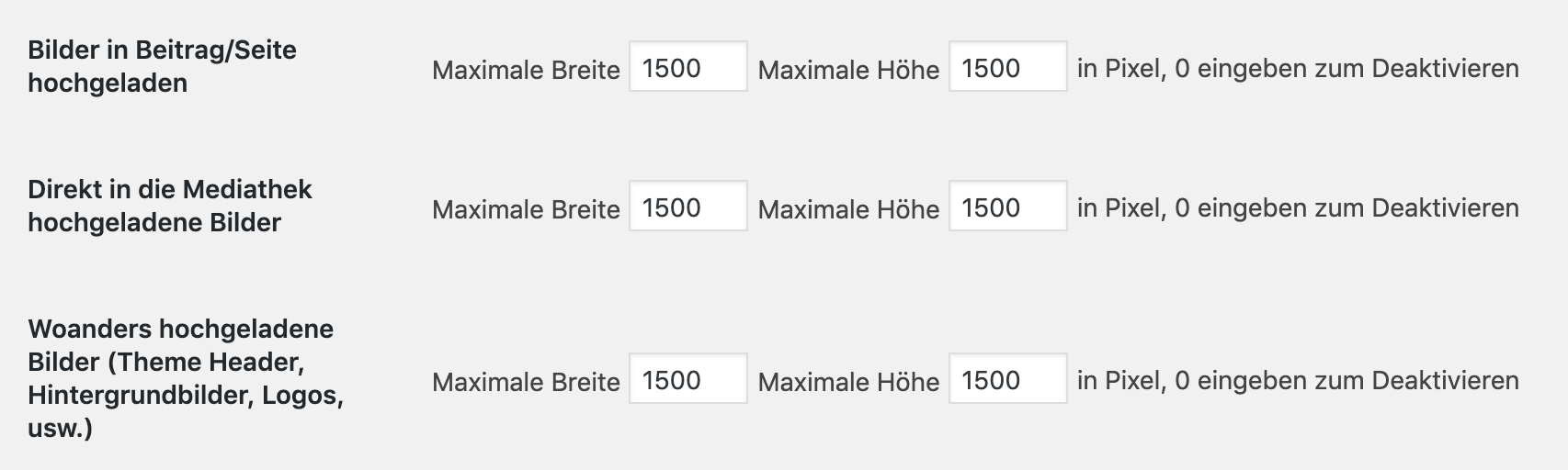 Die Einstellungen vom WordPress-Plugin Imsanity