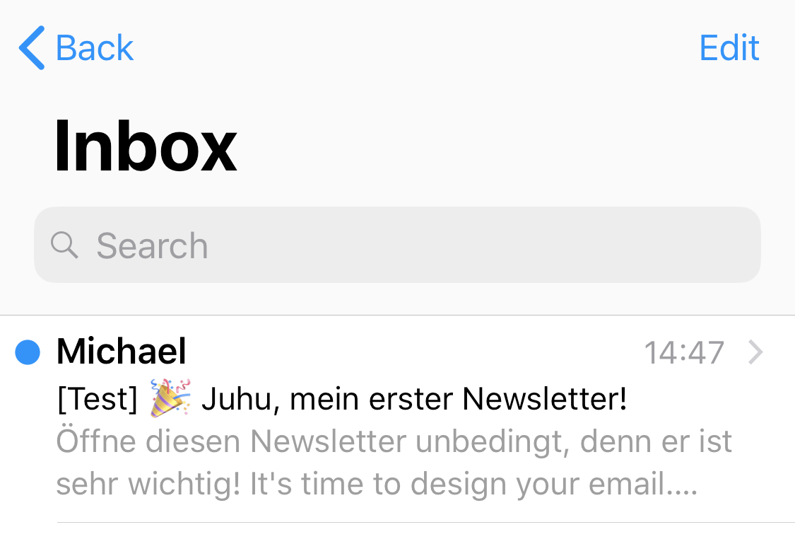 MailChimp Newsletter: Preview Text auf Apple iPhone Xs