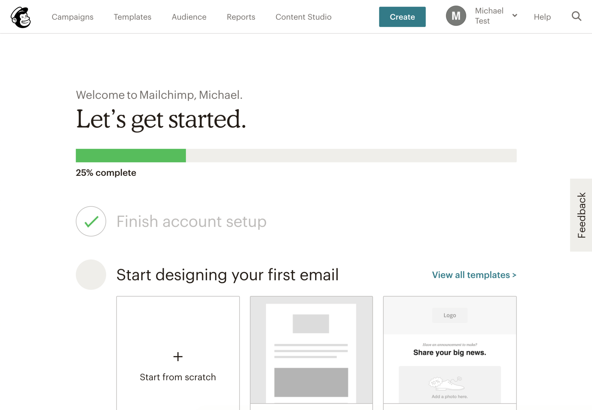 MailChimp Setup: Das MailChimp dashboard