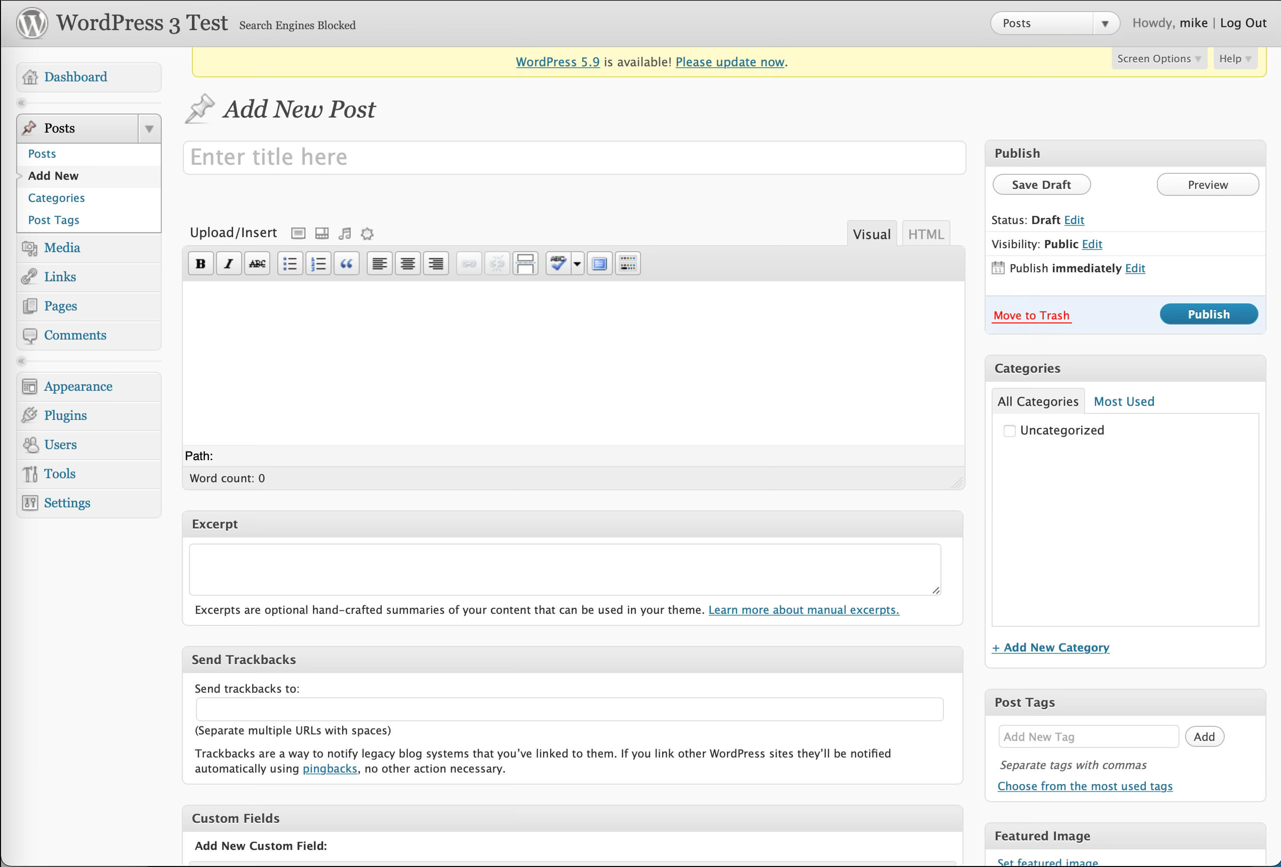 WordPress 3 (2010) - gar nicht so unterschiedlich zu heute…