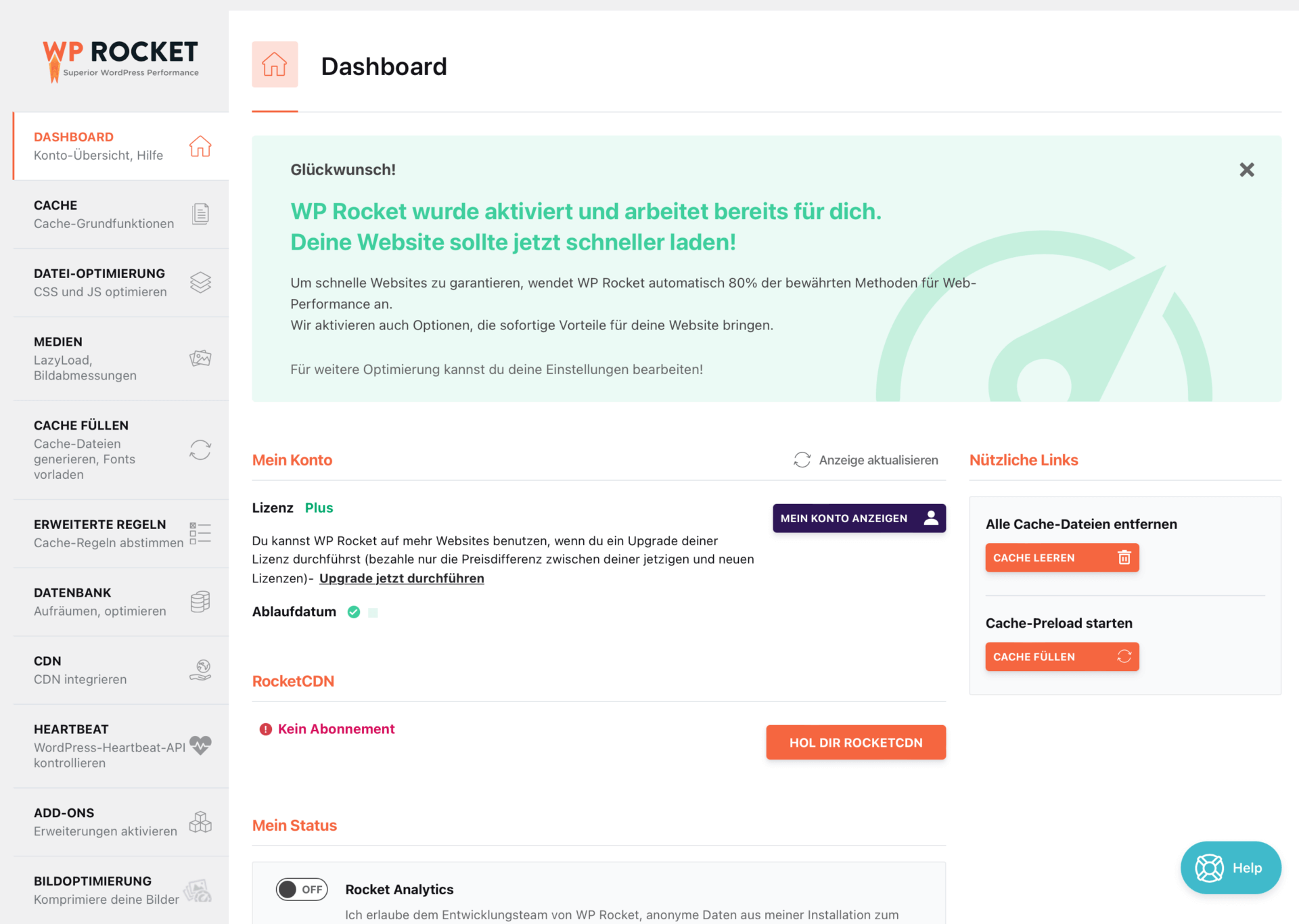 WP Rocket Dashboard