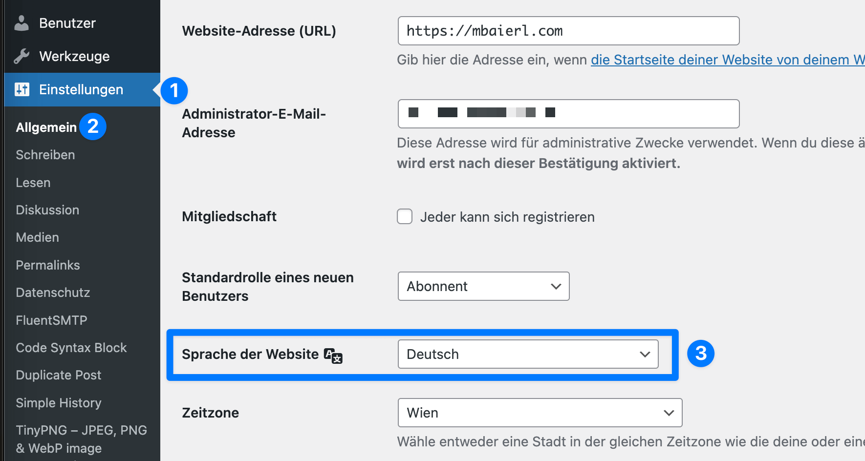 The language set in WordPress should match the content...