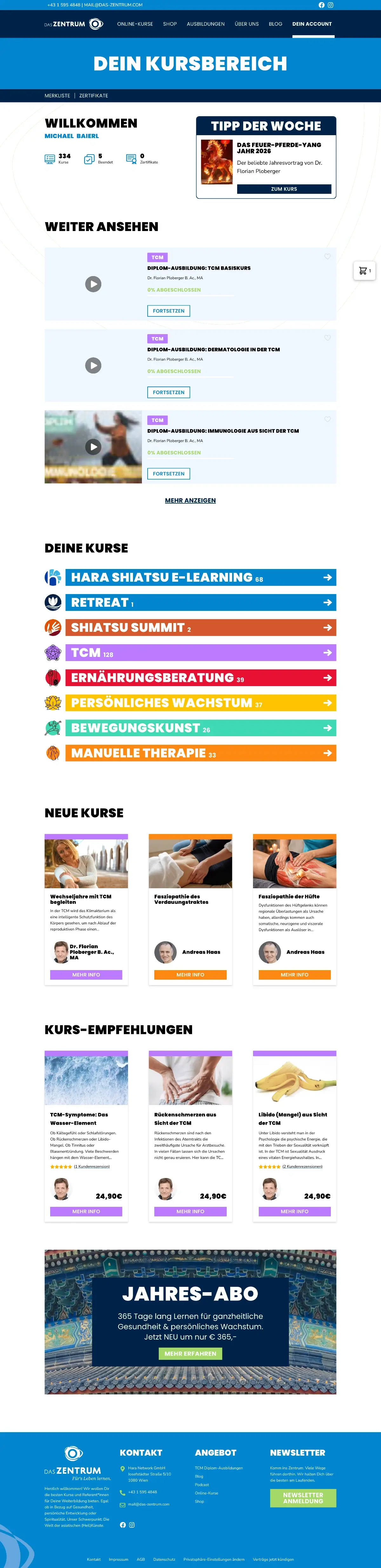 LearnDash-Kursbereich - eigens programmiert und angepasst.