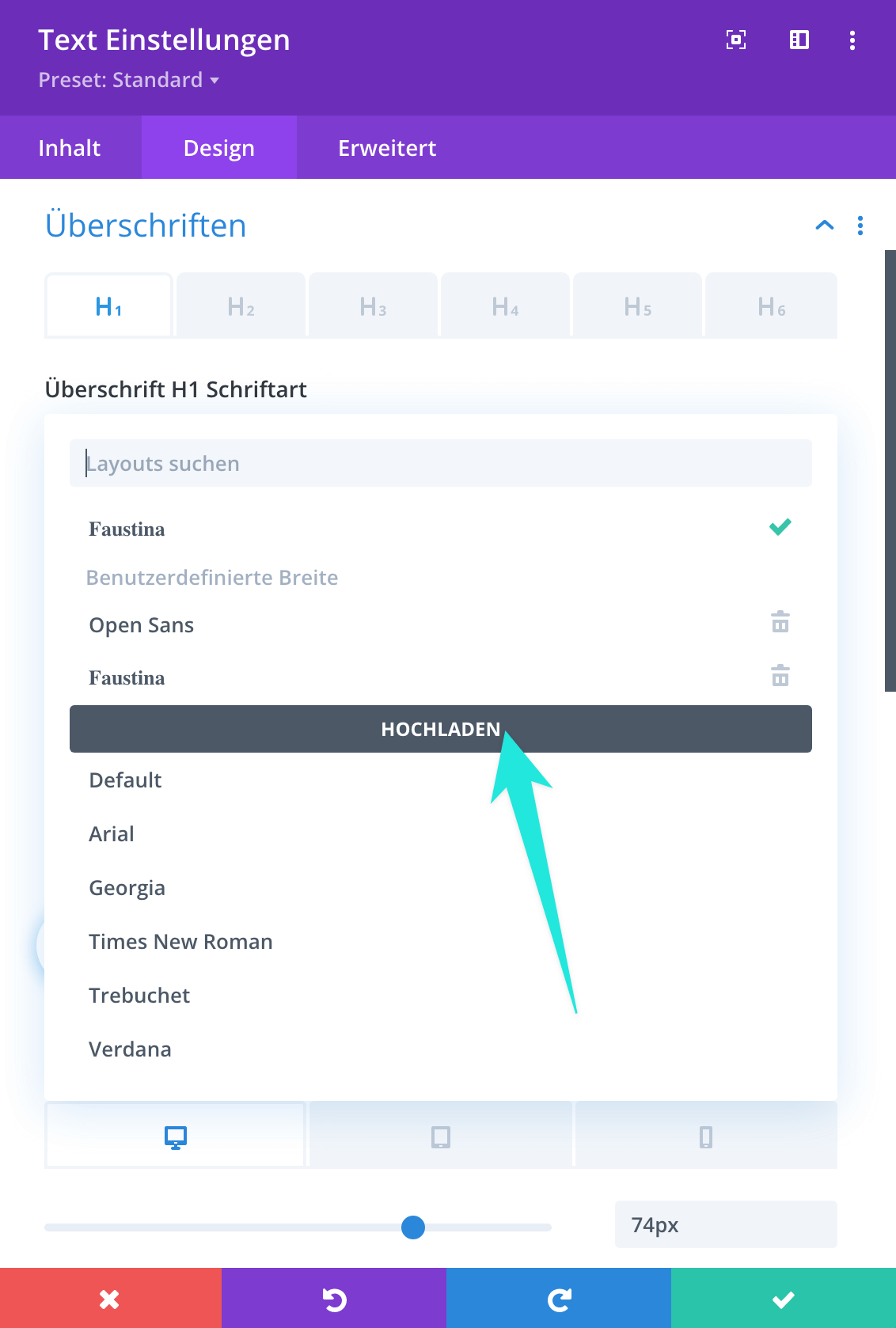 Neue Schrift in Divi hochladen