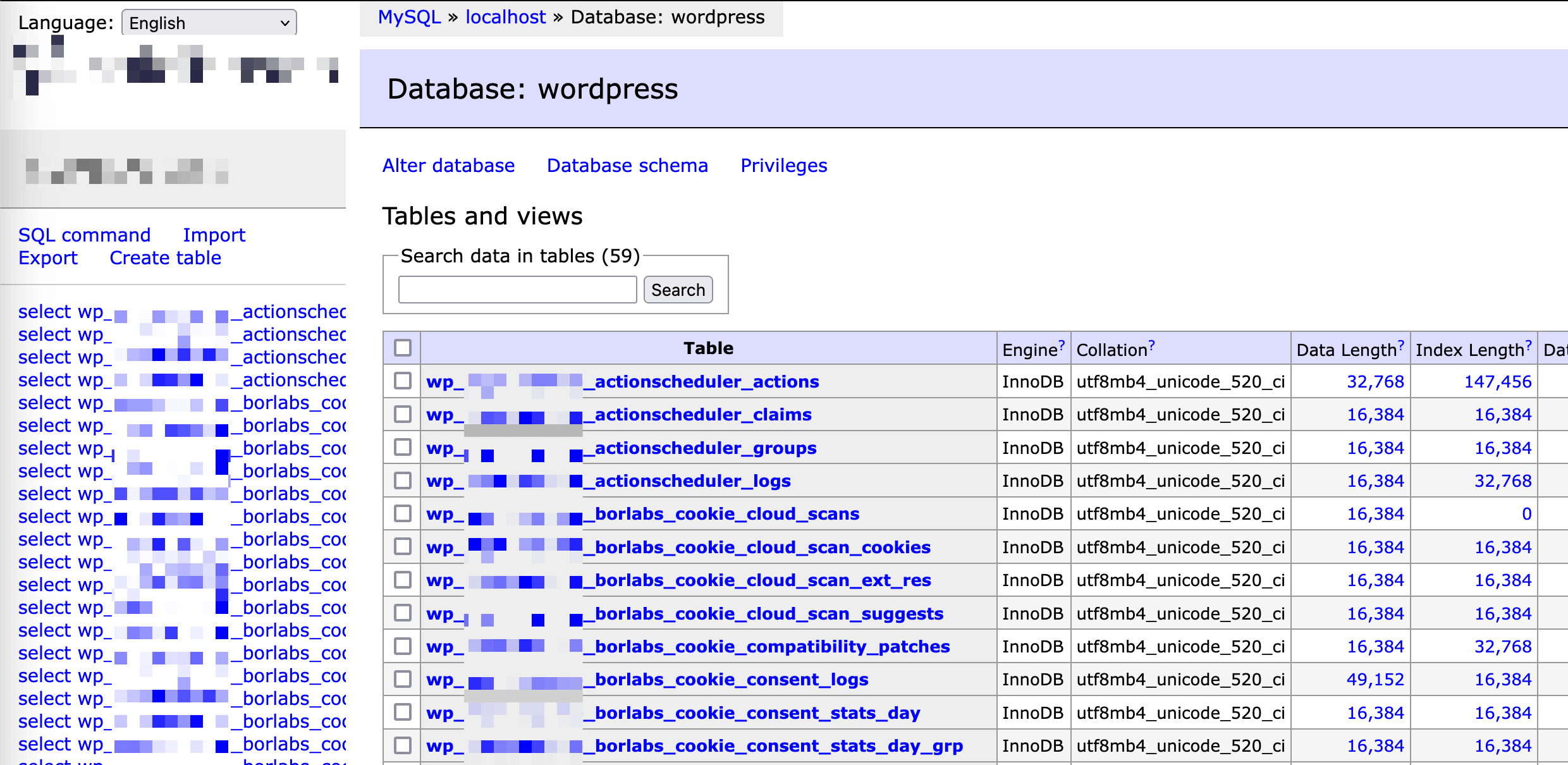 Adminer-Zugriff auf die WordPress-Datenbank