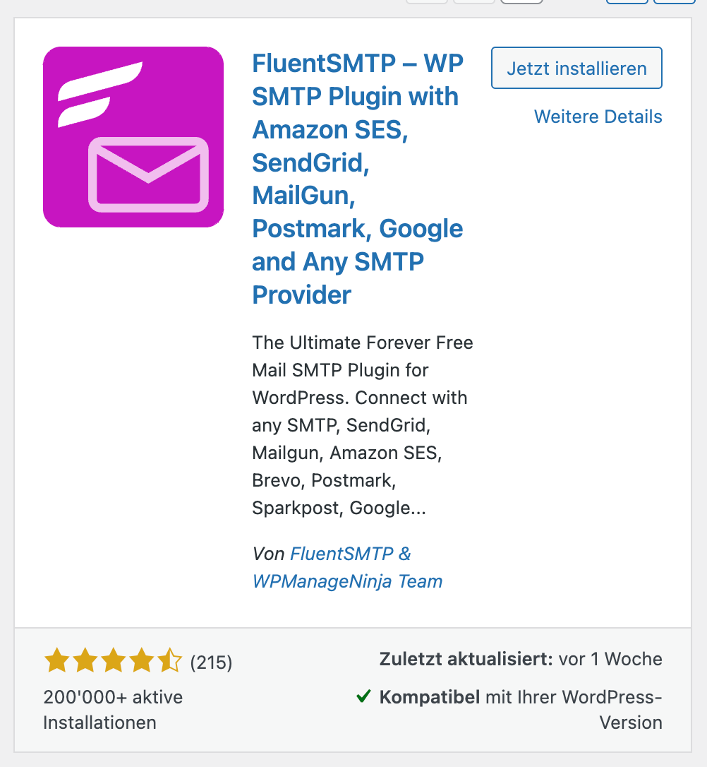 The FluentSMTP plugin