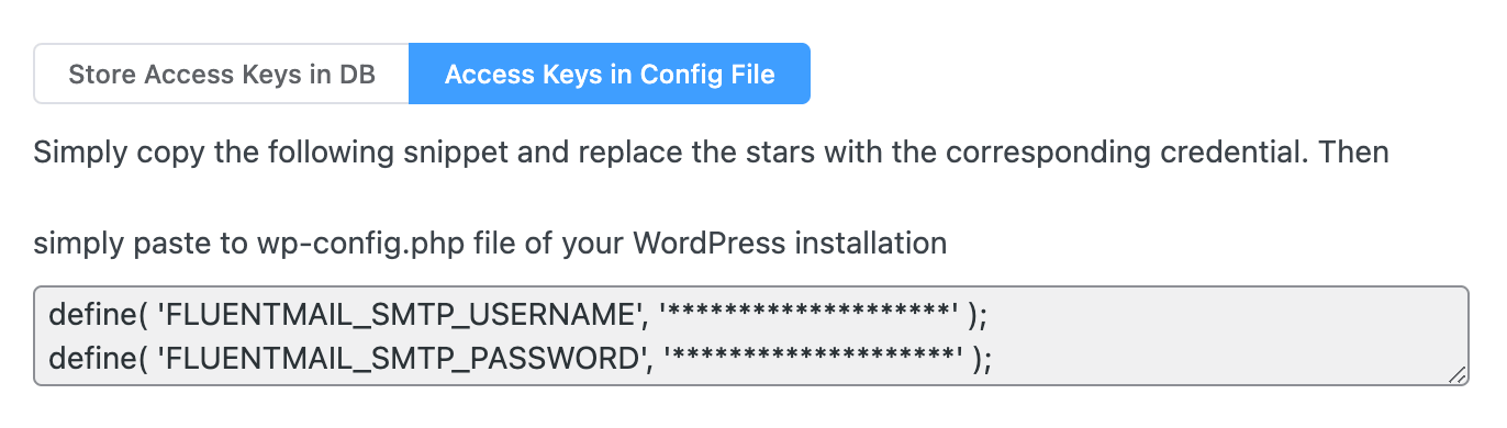 Save access data in wp-config.php