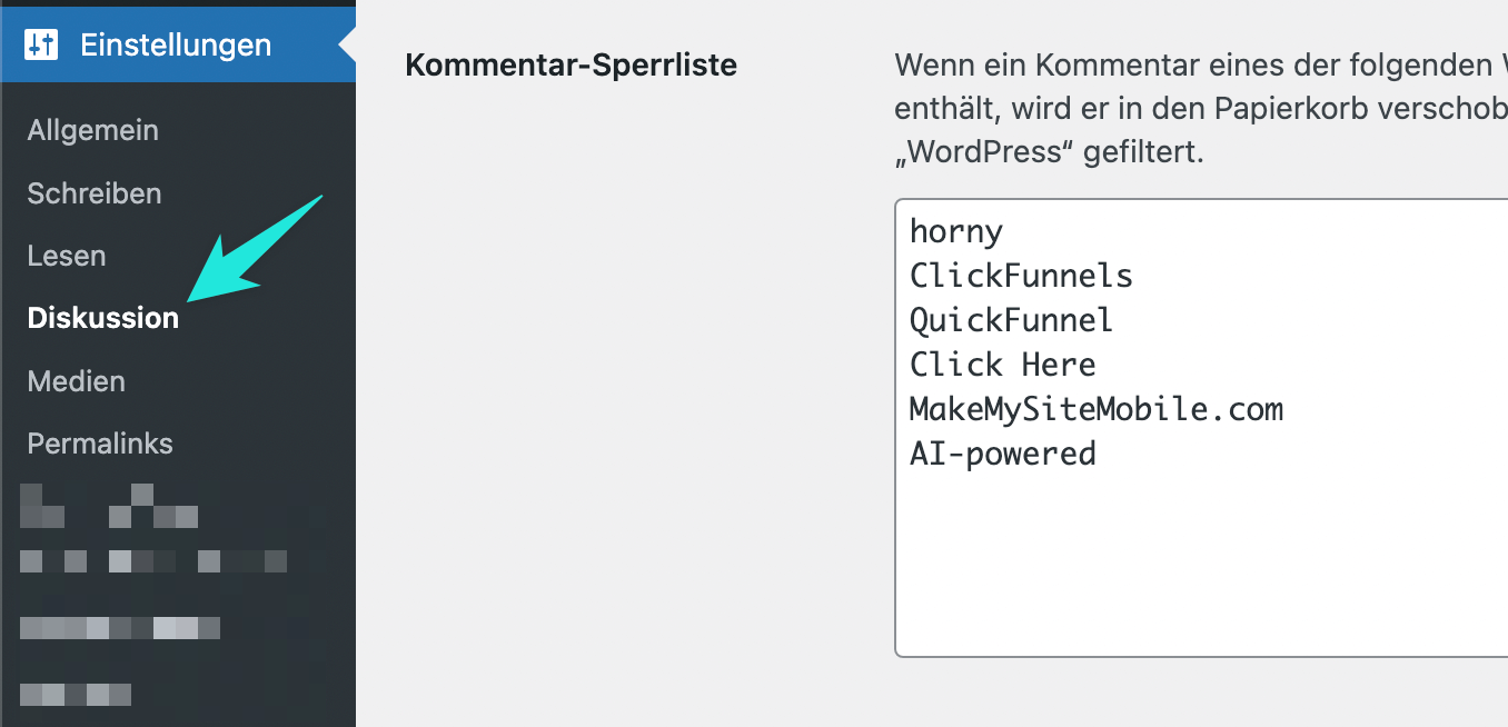 The comment blocklist in WordPress