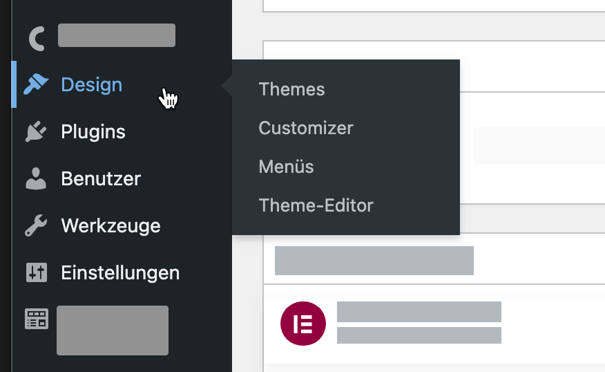 Das Design-Menü von WordPress