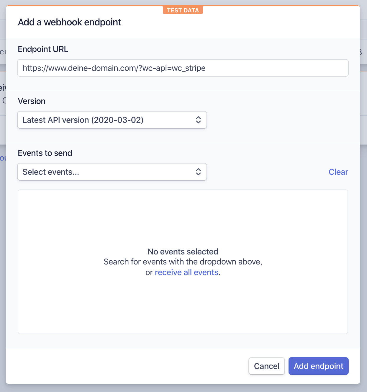 WordPress Online Shop: Stripe Webhook Endpoint hinzufügen