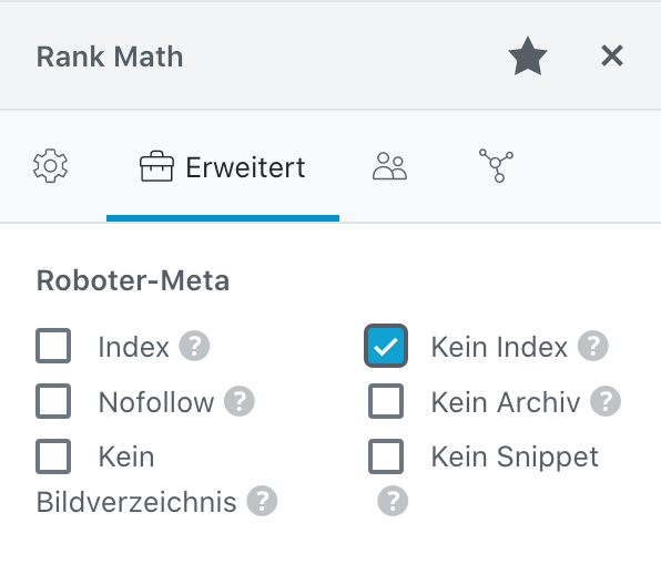 Rank Math SEO Plugin: No Index - Kein Index