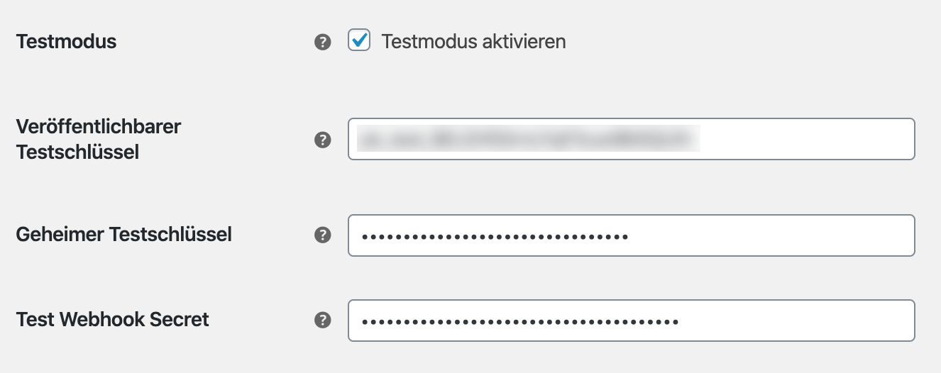 WordPress Online Shop: Stripe Einstellungen und Testschlüssel