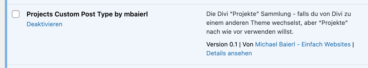 Ansicht des Plugin-Headers in WordPress