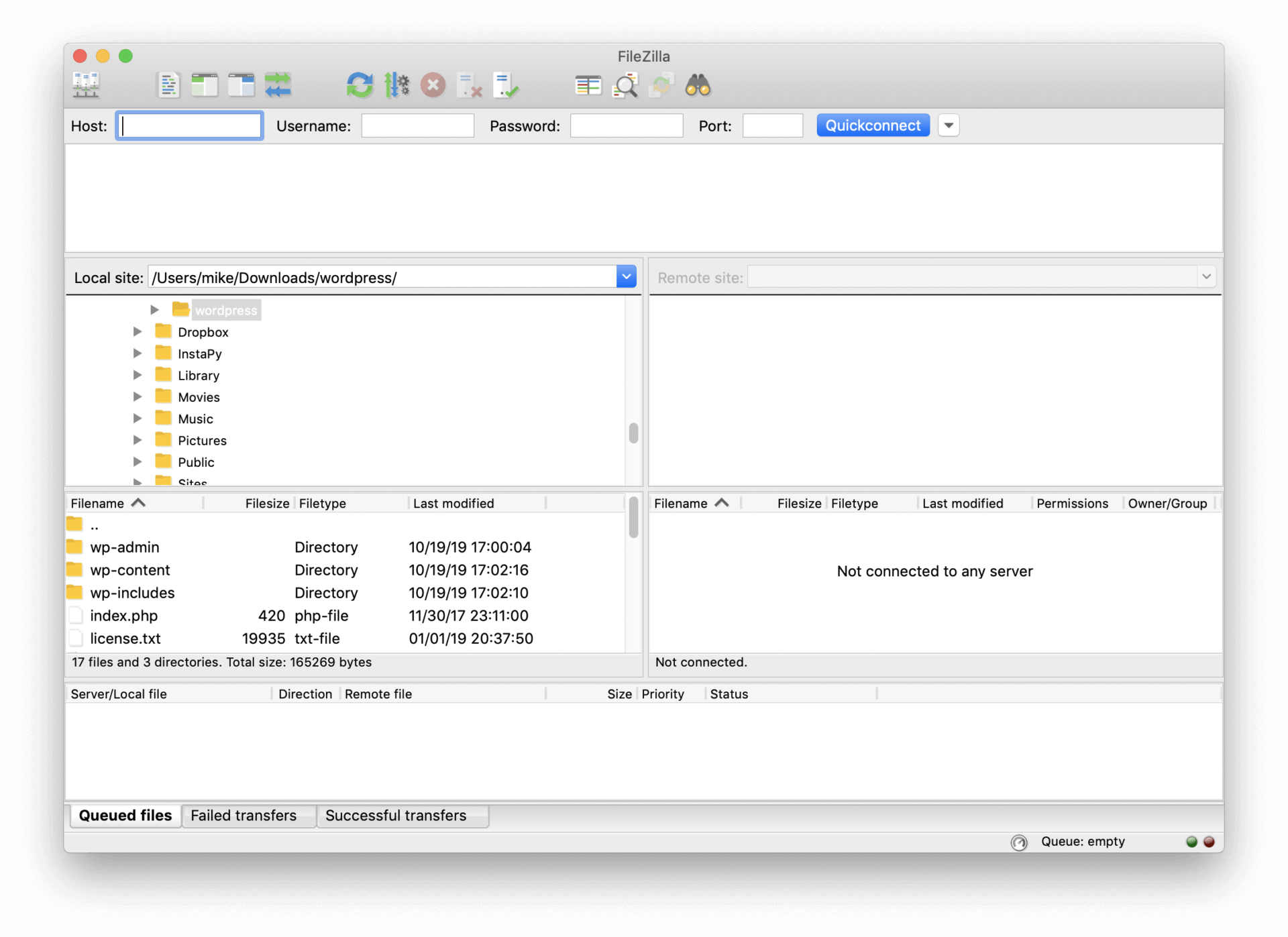 WordPress selbst installieren: Filezilla