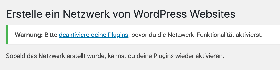 WordPress Multisite Netzwerk: Plugins deaktivieren vor der Installation