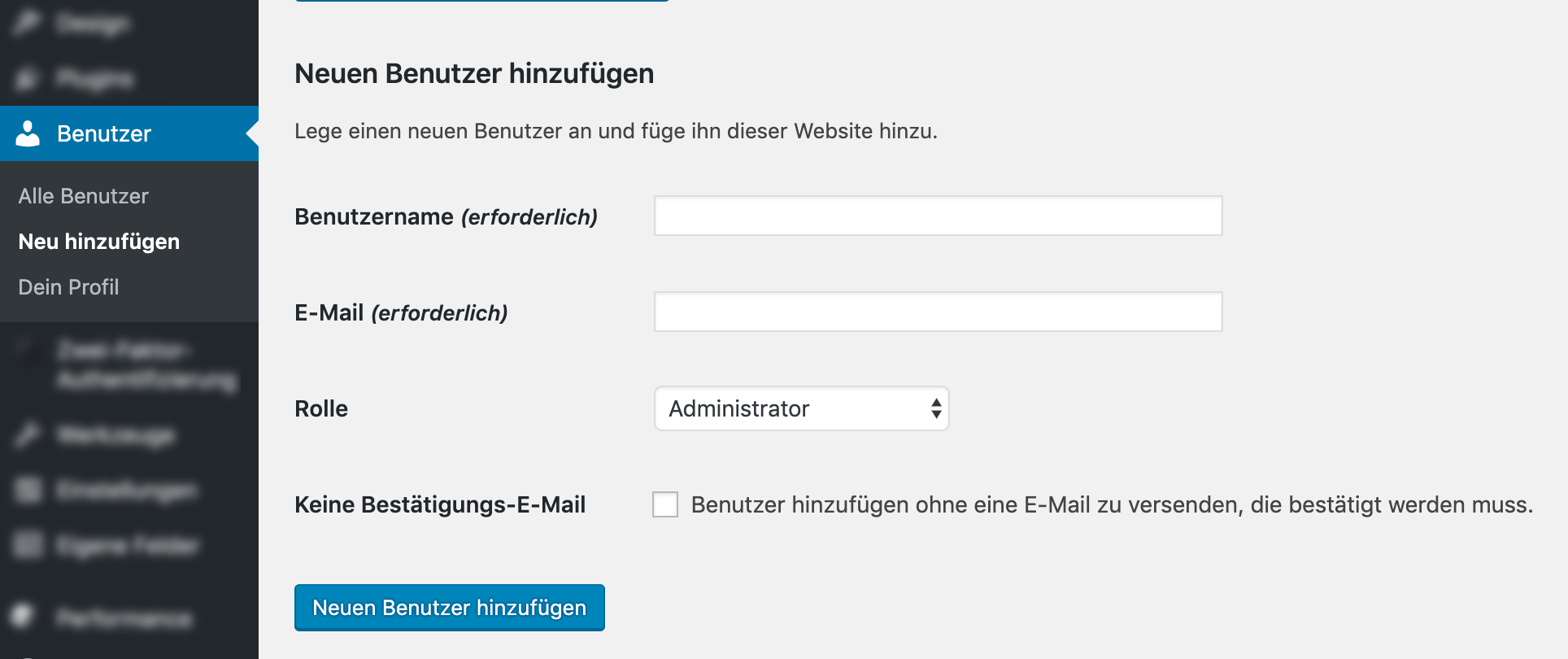 Neuen Benutzer in WordPress anlegen