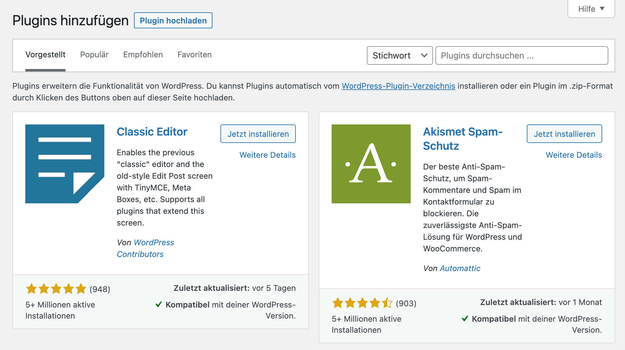WordPress Plugins aus dem Plugin-Repository installieren