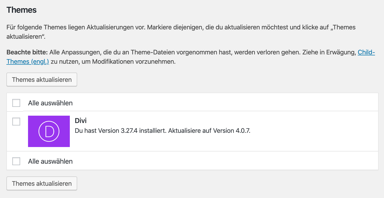 WordPress Updates: Themes aktualisieren